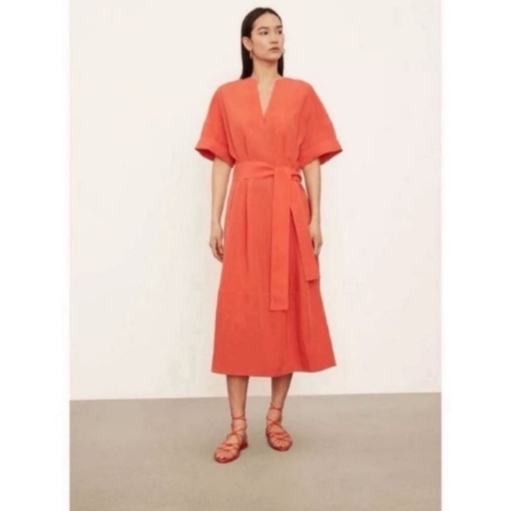 Vince Women's Orange Cuffed Short Sleeve Midi Dress Burnt Orchid Size 2X Plus